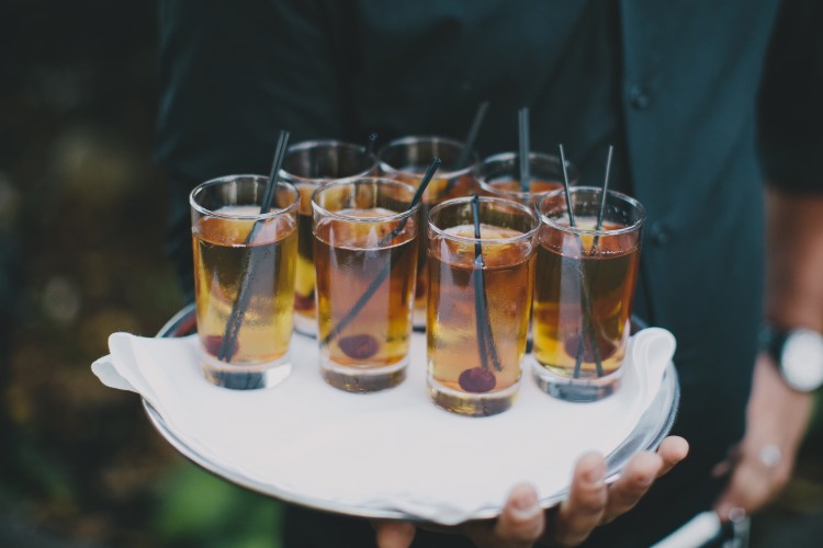 alcohol drinks on a tray
