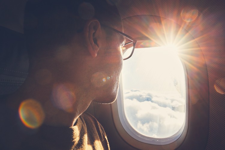 looking out airplane window